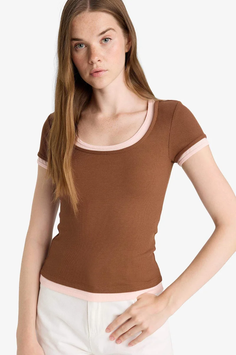 Defacto U Collar Camisole Short Sleeve T-Shirt
