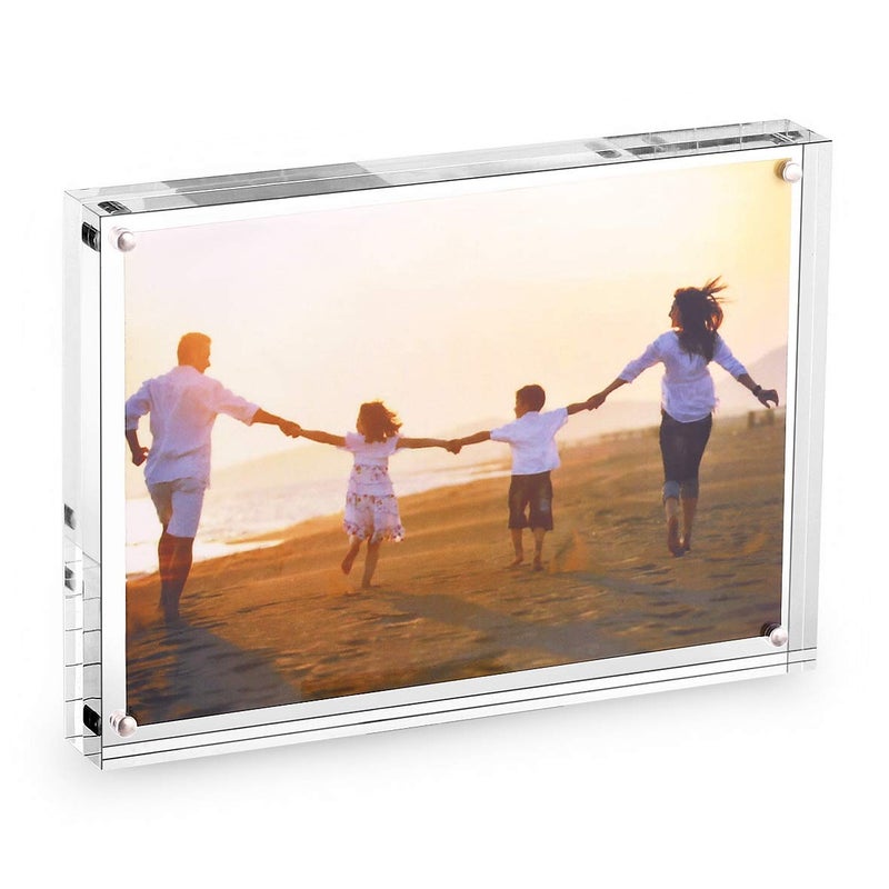 HESIN Acrylic Photo Frame 5 by 7 inch Double Sided Frameless Picture Frame Magnetic Acrylic Block Desktop Photo Display Holder with Gift Box Package Thickness 1212mm 5x7 - Image 1