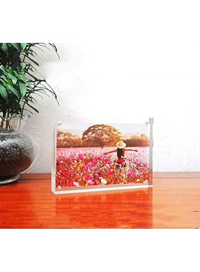 HESIN Acrylic Photo Frame 5 by 7 inch Double Sided Frameless Picture Frame Magnetic Acrylic Block Desktop Photo Display Holder with Gift Box Package Thickness 1212mm 5x7 - Image 3