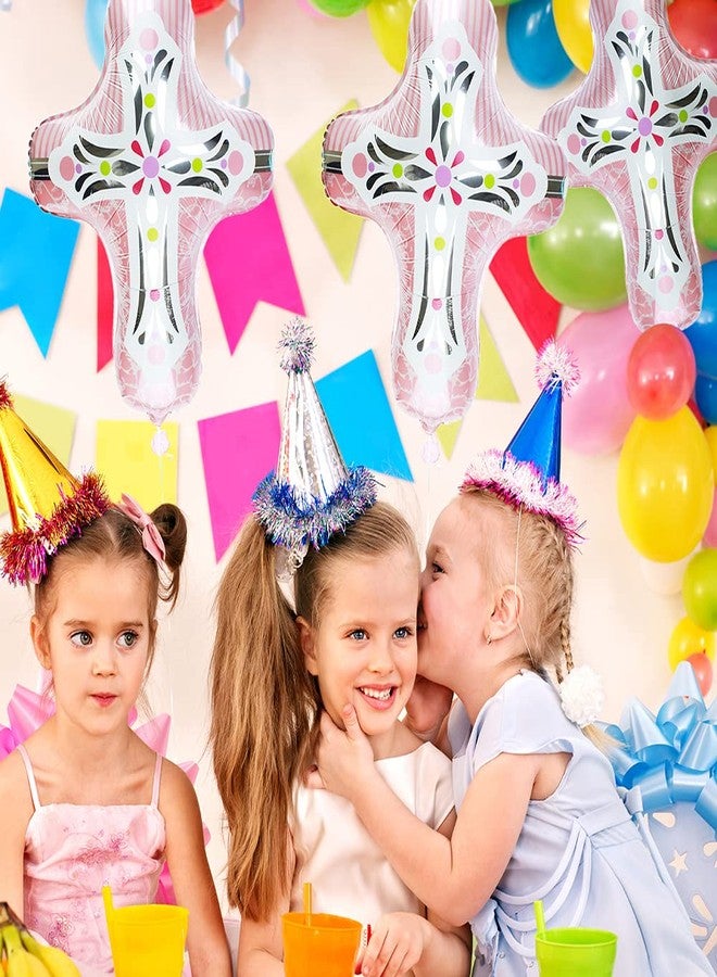 Hokilands بالونات صليب لطيفة لحفلات التعميد والتثبيت وعيد الفصح السعيد للأطفال والأولاد والبنات وأعياد الميلاد وحفلات استقبال المولود، 6 بالونات وردية على شكل صليب معمودية من الهيليوم ومايلر لتزيين حفلات التعميد من أجل المناولة المقدسة - Image 5