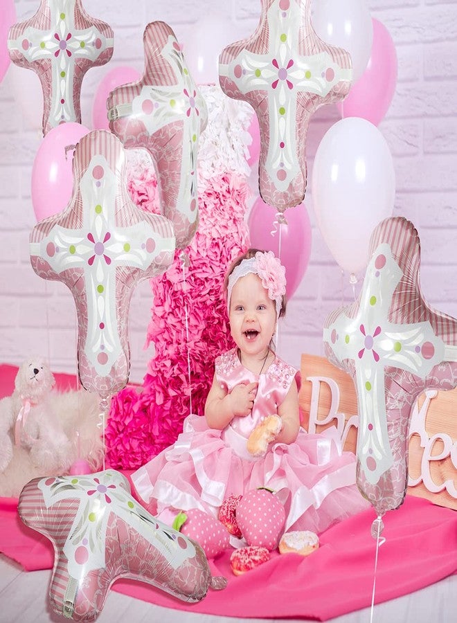 Hokilands بالونات صليب لطيفة لحفلات التعميد والتثبيت وعيد الفصح السعيد للأطفال والأولاد والبنات وأعياد الميلاد وحفلات استقبال المولود، 6 بالونات وردية على شكل صليب معمودية من الهيليوم ومايلر لتزيين حفلات التعميد من أجل المناولة المقدسة - Image 4