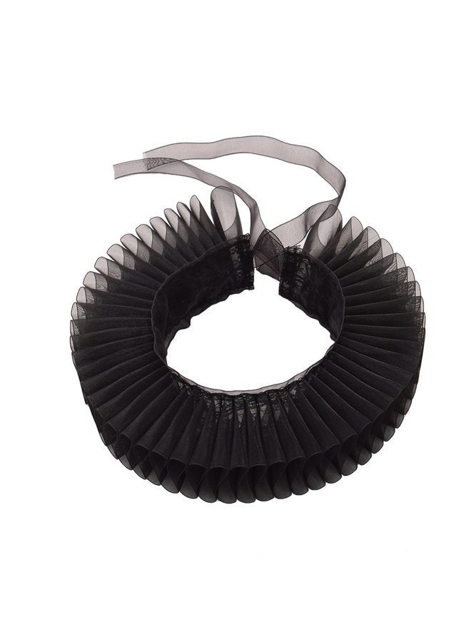 GRACEART Elizabethan Dickens Ruffle Neck Clown Collar Elizabethan Wrist Ruffs Ruffled Cuff Arm Bands (One Black Collar) - Image 1