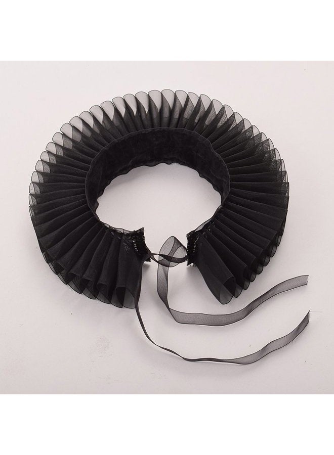 GRACEART Elizabethan Dickens Ruffle Neck Clown Collar Elizabethan Wrist Ruffs Ruffled Cuff Arm Bands (One Black Collar) - Image 4