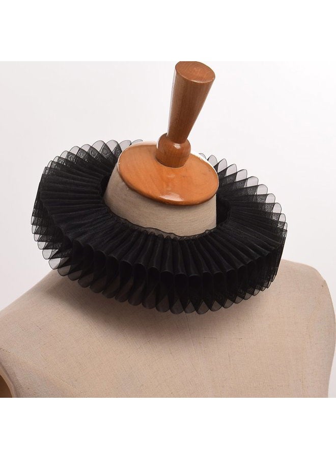 GRACEART Elizabethan Dickens Ruffle Neck Clown Collar Elizabethan Wrist Ruffs Ruffled Cuff Arm Bands (One Black Collar) - Image 2