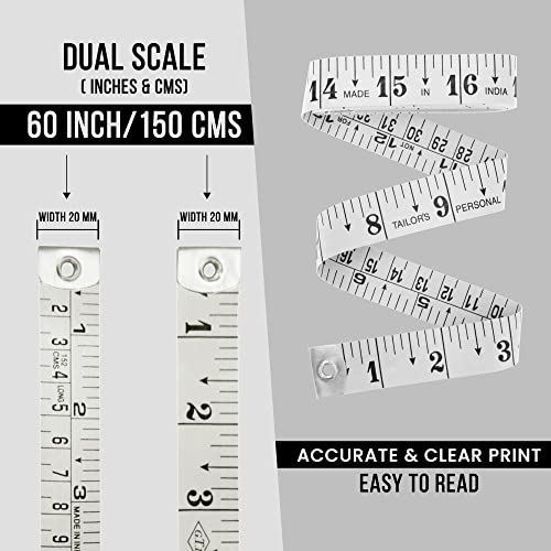 Unitedprime Flexible Tape Measure, Accurate Dual Scale Standard & Metric Measurements Tape,Soft Measuring Tape for Body, Weight Loss Sewing Tailor Craft Ruler,Blue,150cm/60 inch (White / 2 Pack) - Image 4