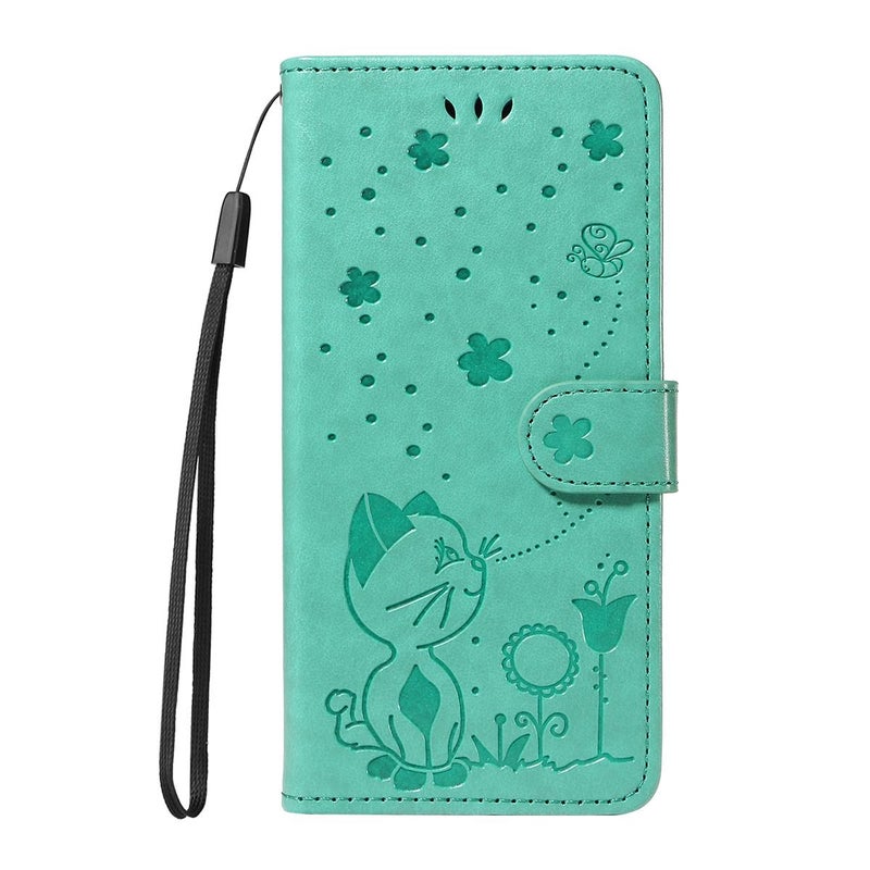erorex For Motorola Moto G56 5G Cat and Bee Embossed Flip Leather Phone Case(Green) - Image 2