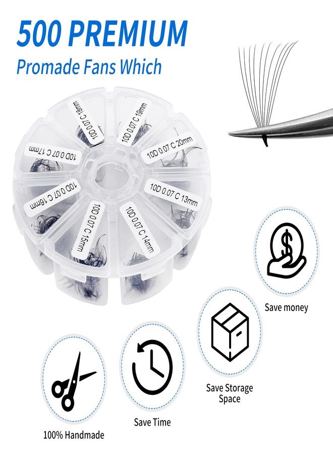 WENDY LASHES Volume Lash Extensions 10D Premade Fans Eyelash Extensions 500 PCS 0.07mm 13-20mm Mixed C/D Curl Short Stem Premade Volume Eyelash Extensions Pointed Base Fans(500PCS-10D-0.07-C, 13-20mm Mixed Tray) - Image 2