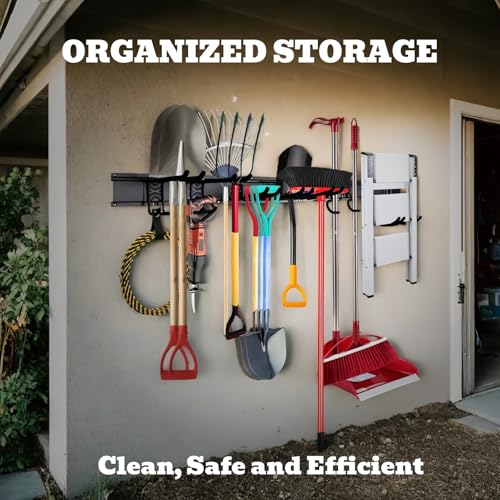 SEDY 64" Heavy Duty Garage Storage Tool Organizer Wall Mount - Tool Rack with Adjustable Hooks, Anti-Rust, 300lbs Capacity - Easy Installation (4 Racks, 10 Hooks, 3 Straps) - Image 2