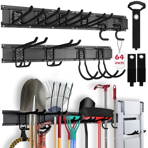 SEDY 64" Heavy Duty Garage Storage Tool Organizer Wall Mount - Tool Rack with Adjustable Hooks, Anti-Rust, 300lbs Capacity - Easy Installation (4 Racks, 10 Hooks, 3 Straps) - Image 1
