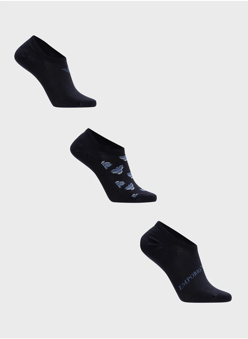 امبوريو ارماني 3 Pack Logo Ankle Socks