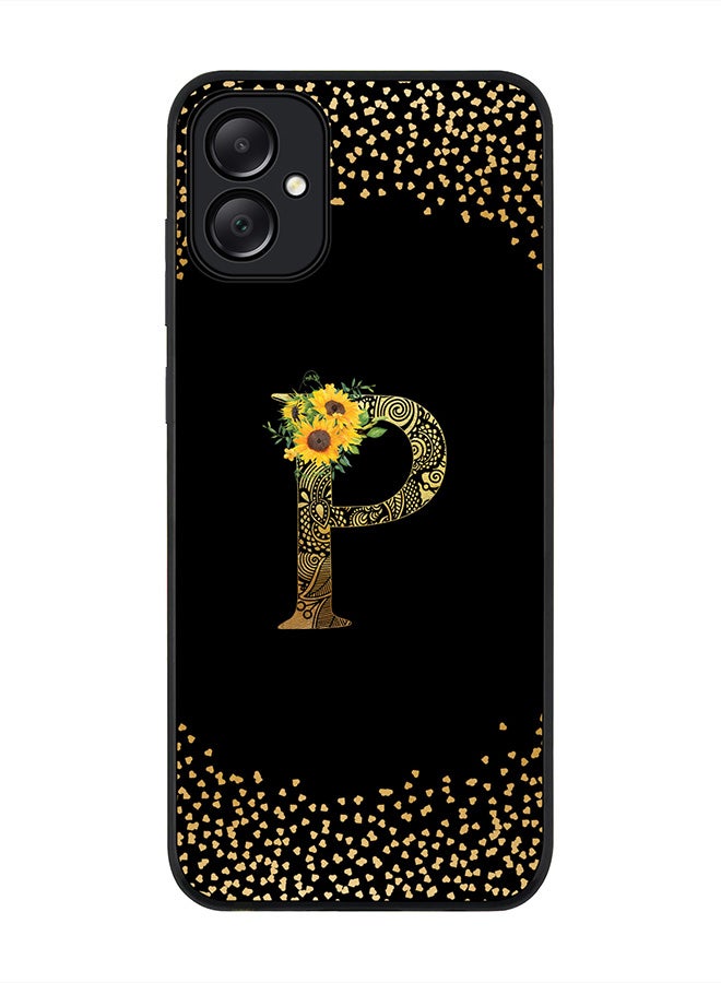 Stylizedd Rugged Black edge case for Samsung Galaxy A05 Case Cover- Custom Monogram Initial Letter Mandala Floral Pattern Alphabet- P (Black) - Image 1