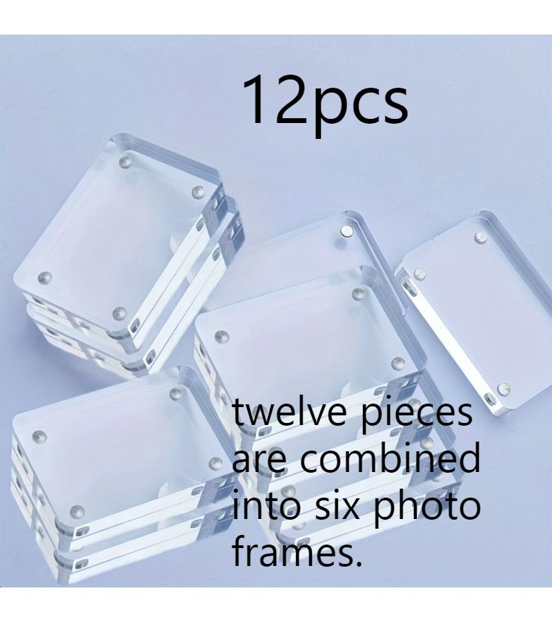 12 Pieces Transparent Rectangular Acrylic Photo Frame 2 36 Inches By 1 57 Inches High End Magnetic Photo Clip Suitable For Desktop Decoration - Image 1