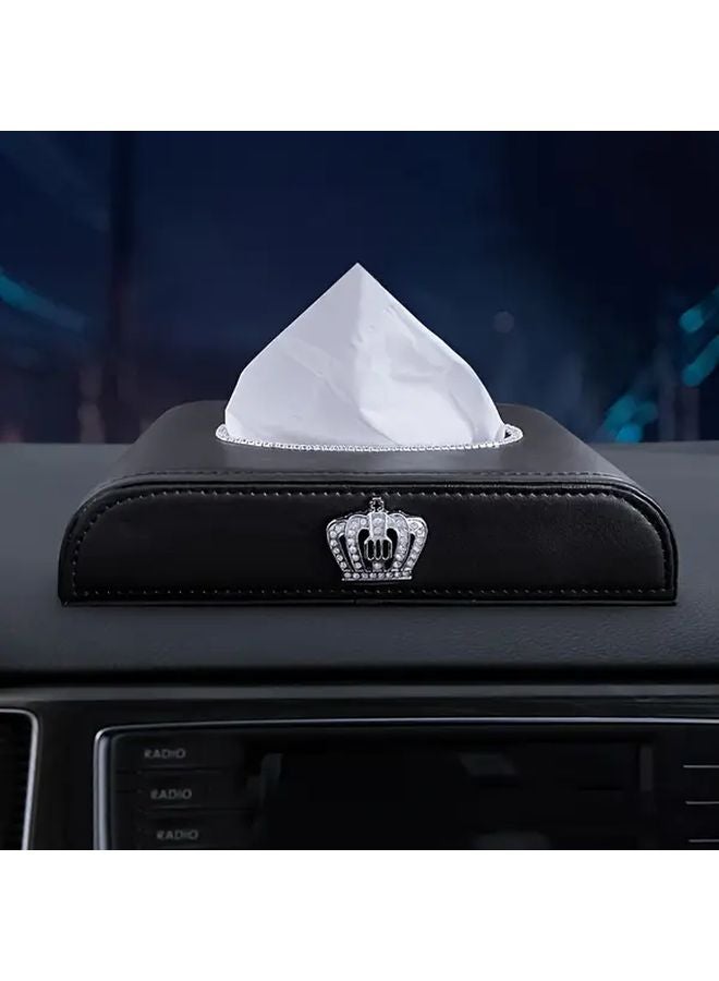 Black Crown Design Luxury Car Tissue Box Holder Spill Proof Auto Accessory - Image 4