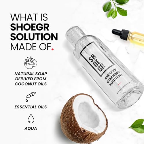 SHOEGR حل تنظيف الأحذية SHOEGR | منظف أساسي لتلميع الأحذية الرياضية، الكروشيه، النوبوك والجلد المدبوغ | شامبو أحذية عالي الرغوة بقدرة تنظيف قصوى | مثالي للأحذية ذات الشبك والجلد والقماش - Image 3