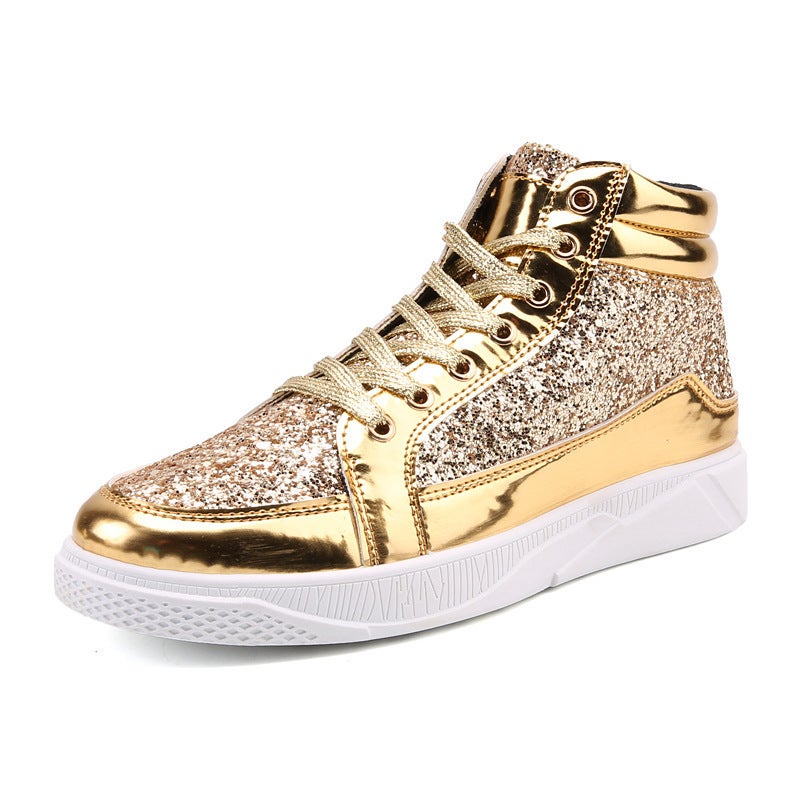 Cross-Border Large Size Leather Boots Glossy Personalized Martin Boots Men's Casual Sneakers High-Top Stage Retro Gold Boots - Image 1