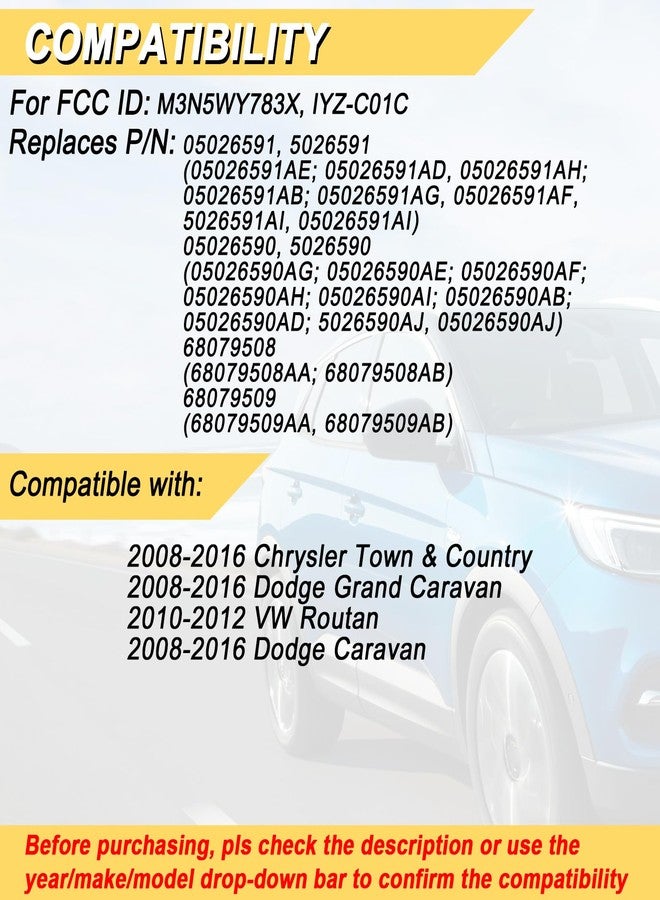 Vurkcy Key Fob Replacement for Chrysler Town and Country Dodge Grand Caravan 2008-2018 Car Keyless Entry Remote Control M3N5WY783X IYZ-C01C - Image 2