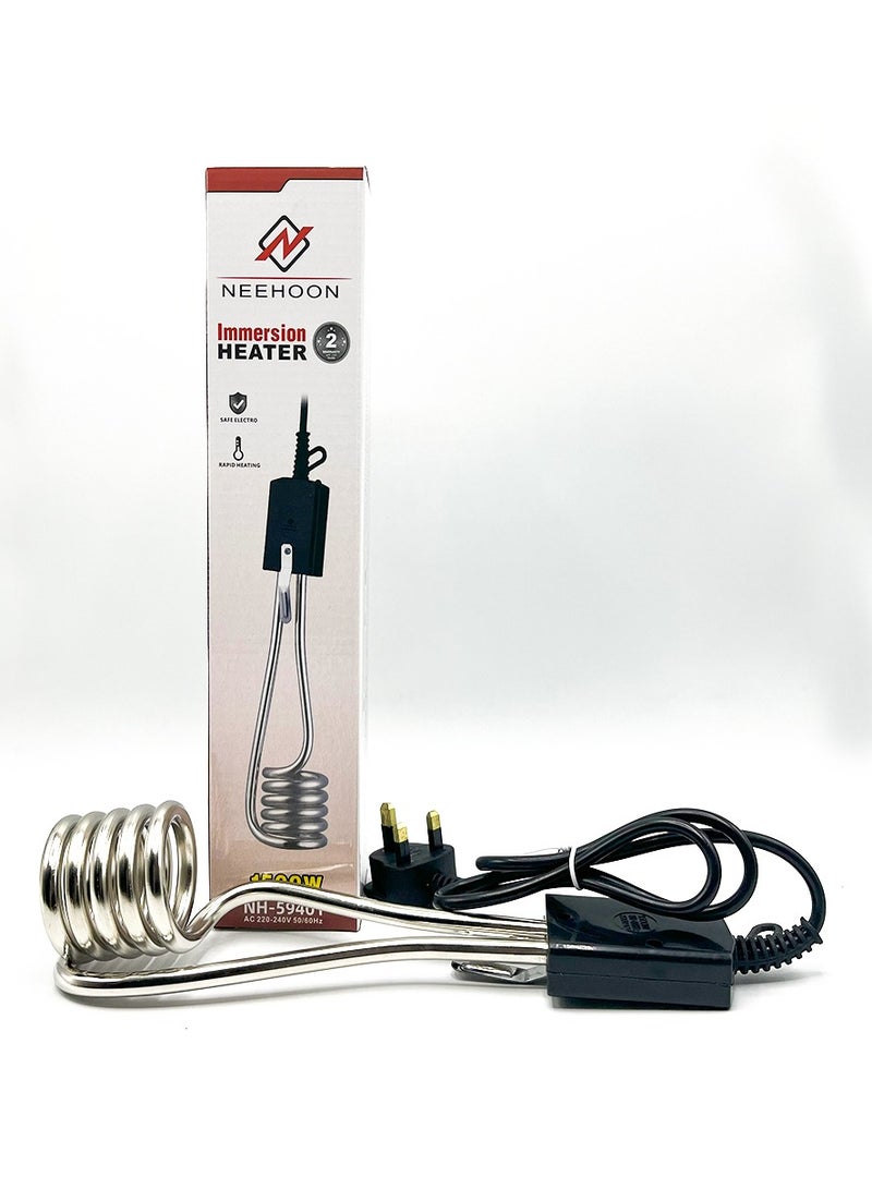 NEEHOON Immersion Boiler Tea, Coffee, and Water Heater with Stainless Steel Guard - 1500W Fast Heating Element, Compact and Portable Electric Immersion Heater for Home, Office, and Travel Use - Image 2