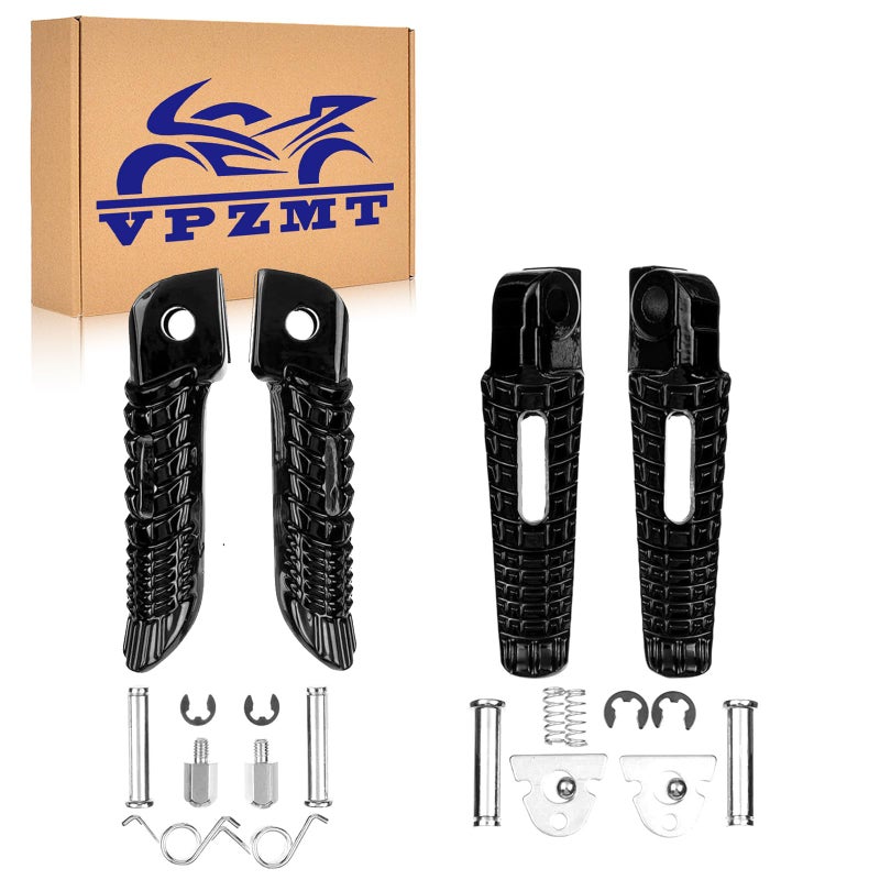 Motorcycle Front Rear Foot Pegs Footrest Fit for Suzuki GSXR GSX-R 600/750/1000 2005-2020 ((Front+Rear)-Black)