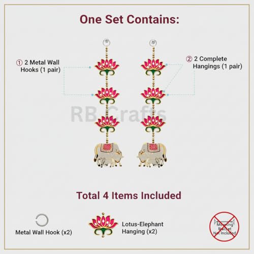 RR Crafts Engineered Wood,Rosewood Door Entrance Hanging,Mandir Door Decorations Items,Pink Lotus with Cowcalf Hanging,Ganpati Decor & Diwali Decoration|Door Hanging|2 Pieces|24 Inch|Export Quality - Image 4