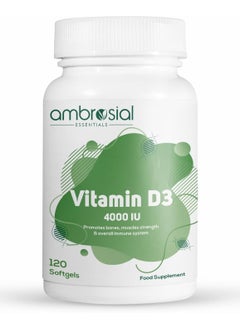 ambrosial Vitamin D3 4000 Iu (100 Mcg) Vitamin D Tablets For Healthy Bones And Teeth Vitamin D 4000Iu Supports Immunity And Muscle Function 120 Softgels  - Image 1