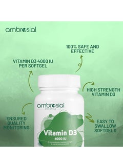 ambrosial Vitamin D3 4000 Iu (100 Mcg) Vitamin D Tablets For Healthy Bones And Teeth Vitamin D 4000Iu Supports Immunity And Muscle Function 120 Softgels  - Image 3