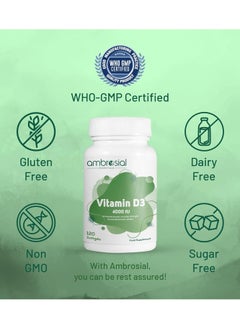 ambrosial Vitamin D3 4000 Iu (100 Mcg) Vitamin D Tablets For Healthy Bones And Teeth Vitamin D 4000Iu Supports Immunity And Muscle Function 120 Softgels  - Image 4
