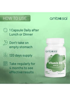 ambrosial Vitamin D3 4000 Iu (100 Mcg) Vitamin D Tablets For Healthy Bones And Teeth Vitamin D 4000Iu Supports Immunity And Muscle Function 120 Softgels  - Image 5