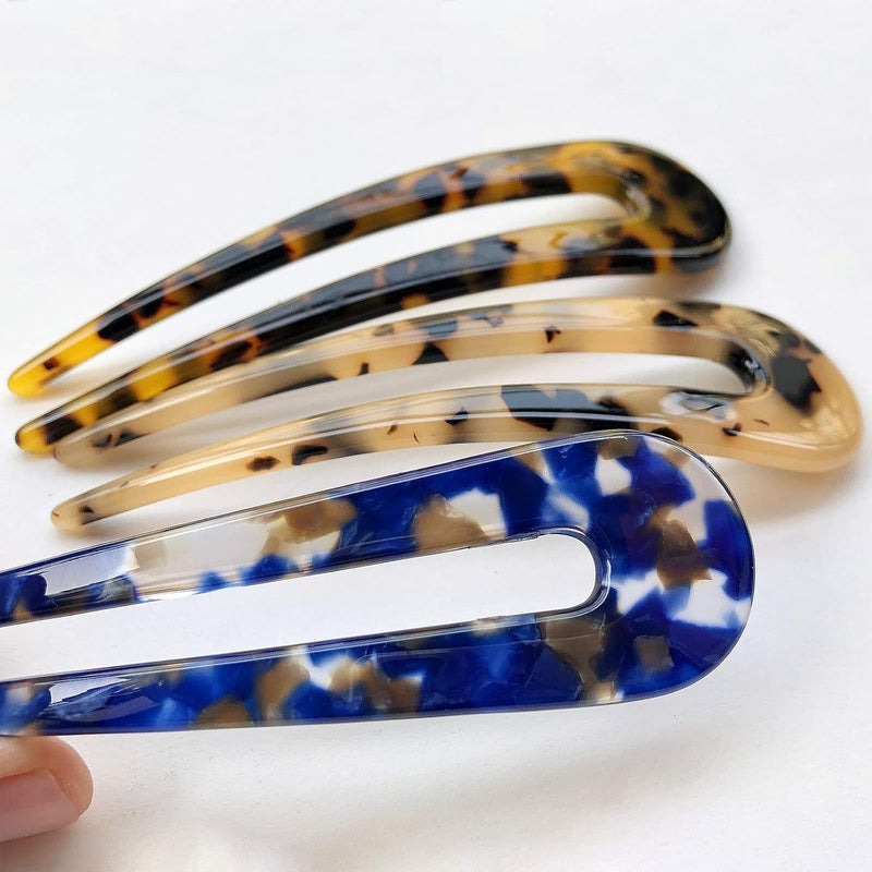 HYFEEL French Hair Forks Tortoise Shell U Shape Updo Hair Pins Clips for Thin Thick Hair, 4.3 inch Classic Cellulose Acetate 2 Prong Bun Hair Sticks Chignon Women Vintage Hairstyle Accessories, 3 Pack - Image 4