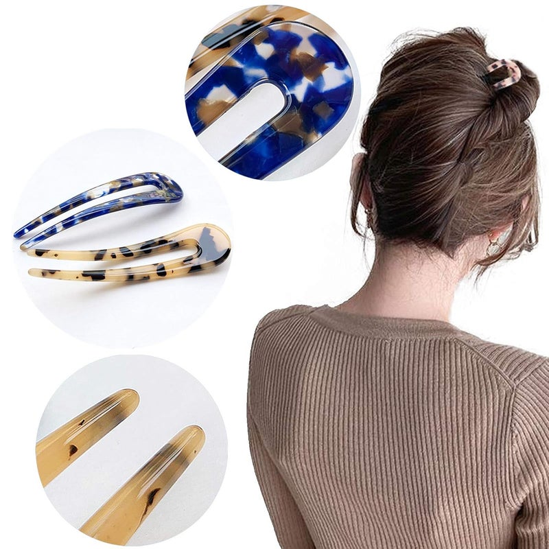 HYFEEL French Hair Forks Tortoise Shell U Shape Updo Hair Pins Clips for Thin Thick Hair, 4.3 inch Classic Cellulose Acetate 2 Prong Bun Hair Sticks Chignon Women Vintage Hairstyle Accessories, 3 Pack - Image 5
