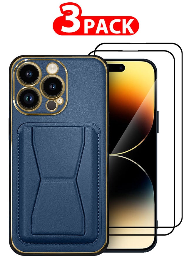 CATANES 3 عبوات لغطاء هاتف آيفون 13 برو و 2 واقي شاشة مع حامل ومحفظة باللون الأزرق - Image 1