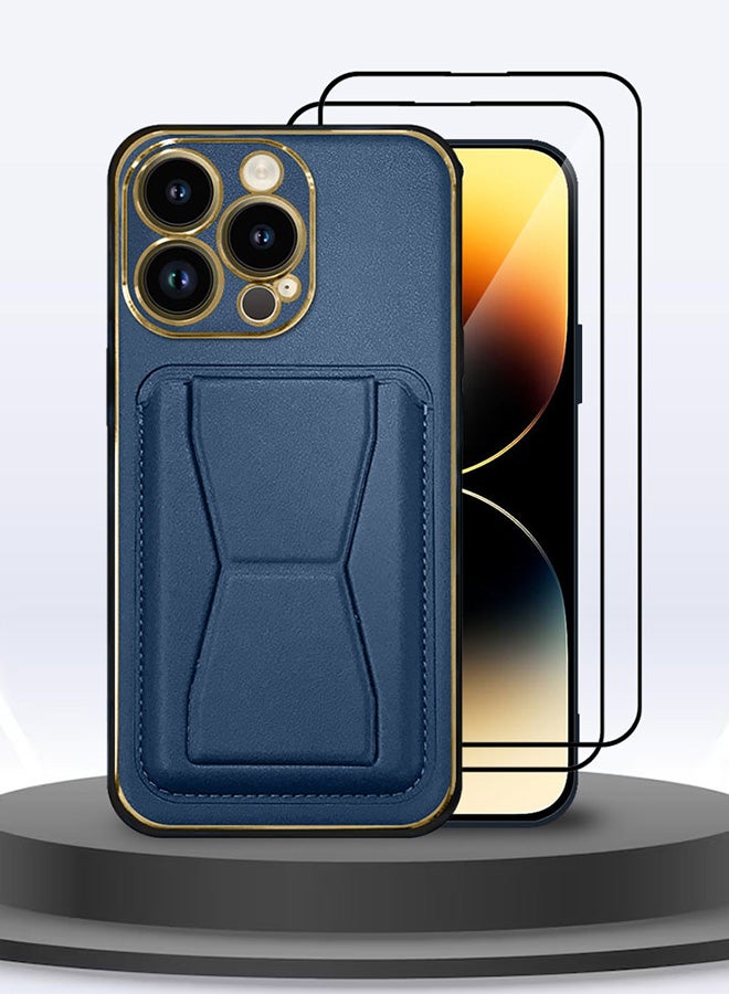 CATANES 3 عبوات لغطاء هاتف آيفون 13 برو و 2 واقي شاشة مع حامل ومحفظة باللون الأزرق - Image 3