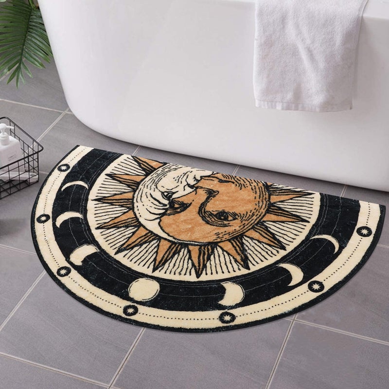 Zoeeya Tarot Sun Moon Bath mat Goth Half Circle Bath MatWitchy Decor Aesthetic Soft Half Circle Rug for BathroomWater Absorbent Bathmat Goth Bath Mat for Shower Halloween Rug 275 173 inch - Image 2
