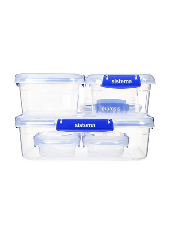sistema 6 Piece Food Container Piece.1 2x 180 ml / 6.20 oz - Piece.2 2x 400 ml / 13.4 oz -Piece.3 1x 1Liter / 33.8 oz - Piece.4 1x 2.2 L / 74.3 oz -Clear