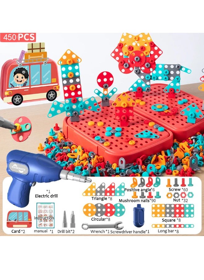 Design Puzzle Constructions Toys Electric Drill Creative Screwdriver Building Take Apart Blocks Educational Set With Storage Box For Kids Girls Boys(450 Pcs)  - Image 1
