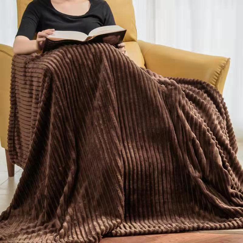 Vessia Flannel Fleece Throw Blanket(50X70 Inch), 300GSM Cozy Brown Stripe Throw for Couch, Sofa and Bed, Warm and Soft Chocolate Microfiber Ribbed Blanket for All Season - Image 3