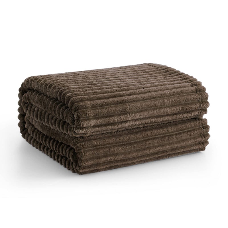 Vessia Flannel Fleece Throw Blanket(50X70 Inch), 300GSM Cozy Brown Stripe Throw for Couch, Sofa and Bed, Warm and Soft Chocolate Microfiber Ribbed Blanket for All Season - Image 5