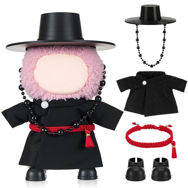 Simgoing 17cm Dolls Clothes Outfit Set 5 Pcs Kpop Anime Costume Black Top Hat Hanfu Coat Robe Waist Rope Shoes 17cm Doll Accessories for Display Collection Kpop Singing Fans Gift - Image 3