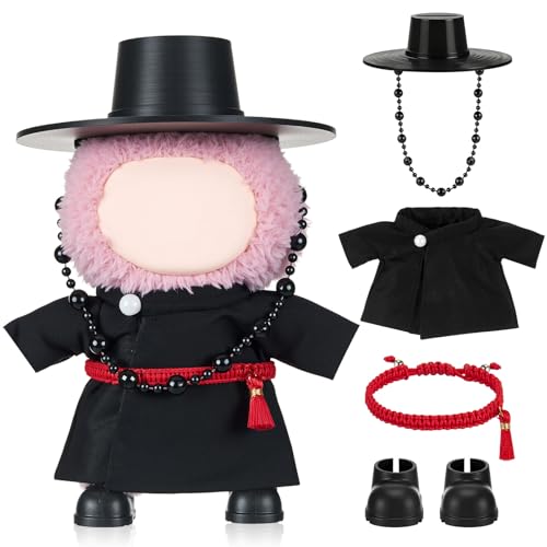 Simgoing 17cm Dolls Clothes Outfit Set 5 Pcs Kpop Anime Costume Black Top Hat Hanfu Coat Robe Waist Rope Shoes 17cm Doll Accessories for Display Collection Kpop Singing Fans Gift - Image 1
