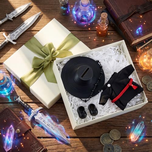 Simgoing 17cm Dolls Clothes Outfit Set 5 Pcs Kpop Anime Costume Black Top Hat Hanfu Coat Robe Waist Rope Shoes 17cm Doll Accessories for Display Collection Kpop Singing Fans Gift - Image 5