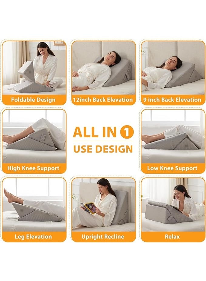 Adjustable Memory Foam Bed Wedge Pillow 7-in-1 for Sleeping, Back & Leg Support, Ergonomic Triangle Cushion for Acid Reflux, Snoring & Reading - Image 2