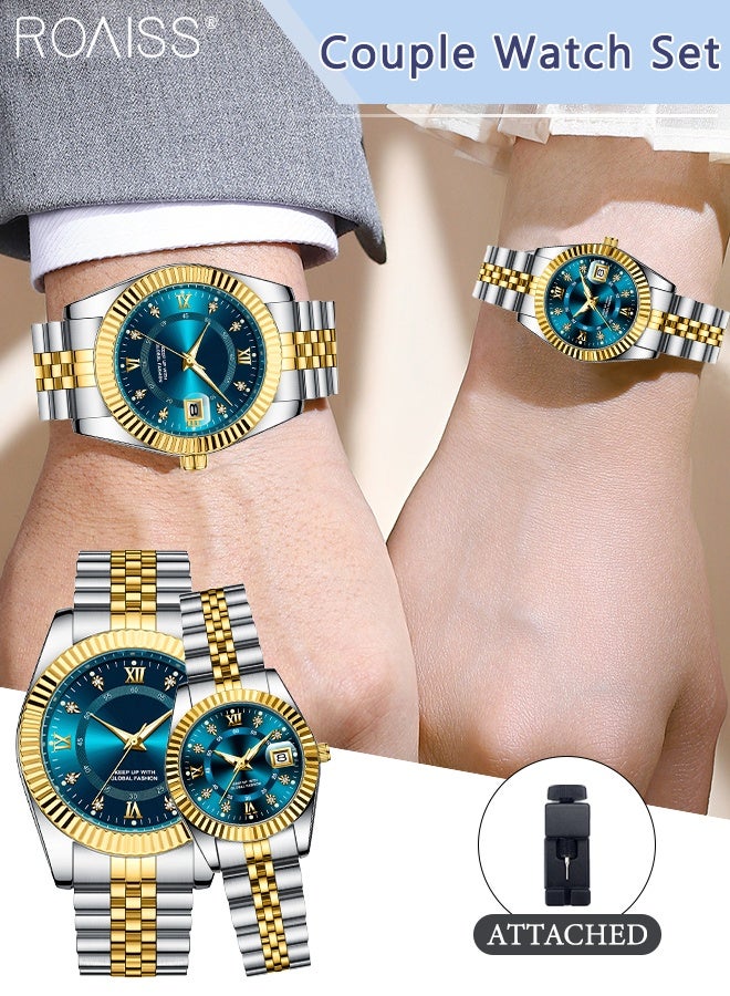 roaiss Light Luxury Quartz Couple Watch, Analog Display Round Dial with Date Window, Luminous Waterproof Classic Fashion Wristwatch, as Gift for Men and Women - Image 1