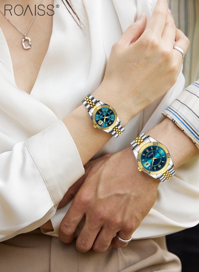 roaiss Light Luxury Quartz Couple Watch, Analog Display Round Dial with Date Window, Luminous Waterproof Classic Fashion Wristwatch, as Gift for Men and Women - Image 2