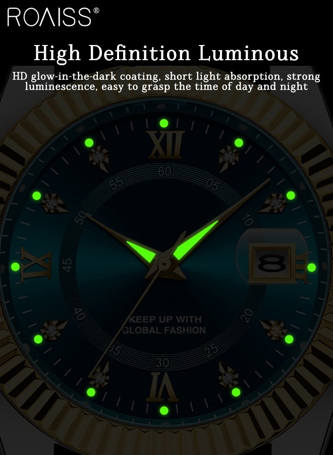 roaiss Light Luxury Quartz Couple Watch, Analog Display Round Dial with Date Window, Luminous Waterproof Classic Fashion Wristwatch, as Gift for Men and Women - Image 4