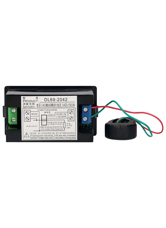 AC 80-300V 100A Digital Voltmeter Ammeter Amperage Tester Gauge Green Red LED Amp Dual Display AC Panel Current Meter Tester with Current Transformer