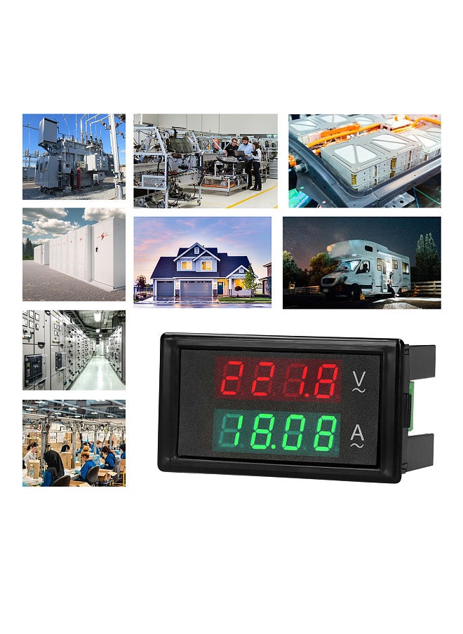 AC 80-300V 100A Digital Voltmeter Ammeter Amperage Tester Gauge Green Red LED Amp Dual Display AC Panel Current Meter Tester with Current Transformer