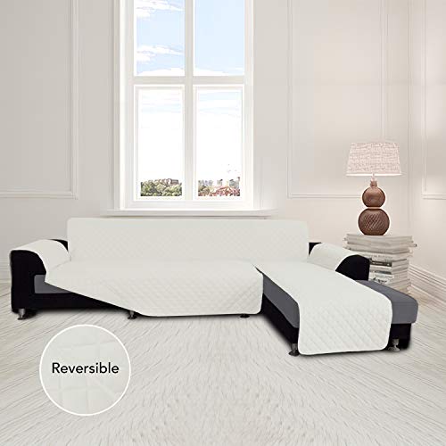 Easy-Going غطاء أريكة سهل الاستخدام على شكل L غطاء أريكة مقسمة غطاء أريكة تشيس لونج غطاء قابل للعكس غطاء واقي للأثاث للحيوانات الأليفة والأطفال (X-Large، عاجي/عاجي) - Image 2