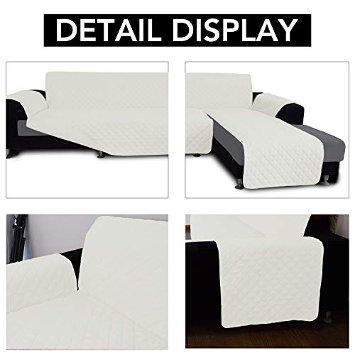 Easy-Going غطاء أريكة سهل الاستخدام على شكل L غطاء أريكة مقسمة غطاء أريكة تشيس لونج غطاء قابل للعكس غطاء واقي للأثاث للحيوانات الأليفة والأطفال (X-Large، عاجي/عاجي) - Image 4