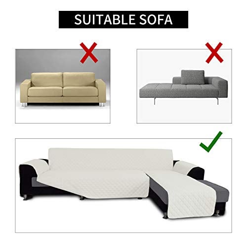 Easy-Going غطاء أريكة سهل الاستخدام على شكل L غطاء أريكة مقسمة غطاء أريكة تشيس لونج غطاء قابل للعكس غطاء واقي للأثاث للحيوانات الأليفة والأطفال (X-Large، عاجي/عاجي) - Image 3