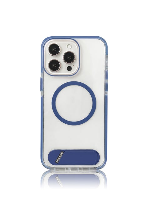 Luxury TPU PC Crystal clear Magnetic Phone case With Holder Stand for iPhone 13 Pro Max case With Metal Stand - Blue