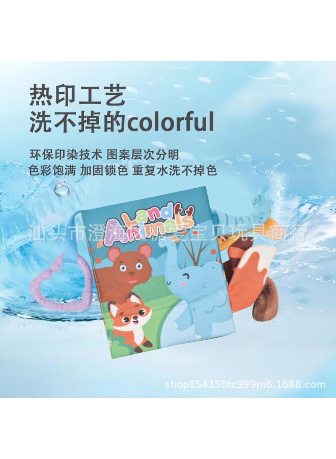 Tiibaby Baby Early Education Cognition Baby Cloth Book Toy Ring Paper Can't Tear Jungle Marine Animal Stereo English Palm Book - Image 2